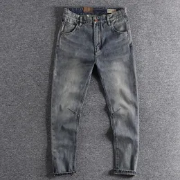 Calça de botas penduradas para jovens de lavagem pesada americana faz com que os velhos jeans masculinos tendidos de estéreo slim jeans 240418