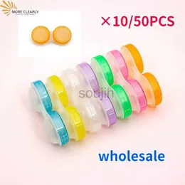 Kontakt lens aksesuarları 10/50pcs toptan basit mini l+r case kız kadın renkli lensler kutusu gözler konteyner d240426