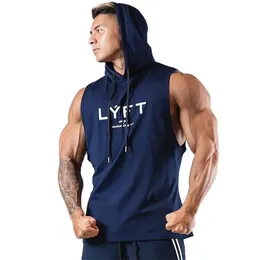 Summer Hooded Tank Tops Men Gym Fitness Bodybuilding Sport ärmlös hoodie manlig casual bomullsstränger singlet Vest kläder 240415