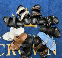 Bom Dia Genuine Leather sandal Slipper Casual Shoe summer beach sandale gladiator Mules hasp New womans mens Flat Slide luxury Designer Sliders sandale size35-45