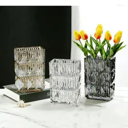 花瓶クリアクリスタルガラス花瓶水耕植木鉢デスクデコレーション人工装飾的な花のアレンジメントスクエア