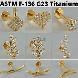 Saplama 1pc Zirkon Buğday G23 Katı Titanyum Kıkırdak Küpe Saplama 16G Dahili dişli sarmal CZ kulak tragus piercing takı D240426