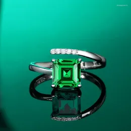 Cluster Rings Sterling 925 Silber Öffnung Verstellbarer Frauenring High-Fashion-Design mit quadratischem Emerald zur Teilnahme an Bedeutung