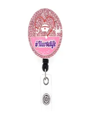 10st Pink Rhinestone Nurse Life Emamel Badge Holder Medical Stetoscope Nurse Hat For Presents Dractable Badge Reels7934916