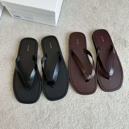 designer sandals women slide heels shoes The THE top layer cowhide old money clip toe flip flops are casual wearing flat bottomed slippers on the outside