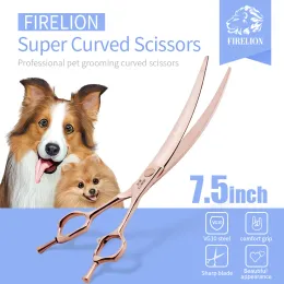 Schere Firelion Professional VG10 6,5/7,0/7,5 Zoll Hundefräsen Krümmung Schneiden Schere Tier Gold Haustier Super gebogene Schere für Hunde