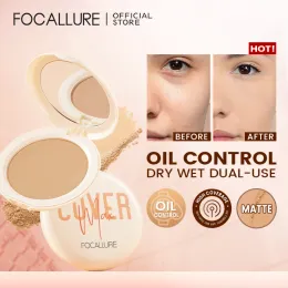 Powder FOCALLURE Natural Matte Pressed Powder Oil Control Brighten Whitening Face Base Foundation Compact Concealer Makeup Cosmetics