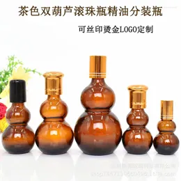 Storage Bottles 30ML Brown Double Gourd Glass Bottle Cosmetic Essential Oil Inner Plug With Lid Dropper Sub-package Lotion Roller