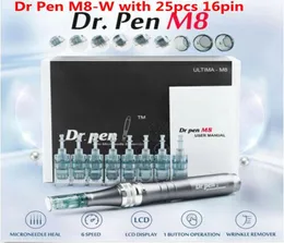 25pcs 16pin 바늘 카트리지 스킨 케어 MTS anti spot8245437을 갖춘 전문 자동 전기 마이크로 니들 무선 Dermapen Der Pen M8-W