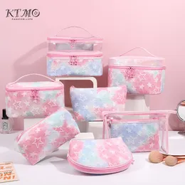 Heißverkaufsbindungsfarbe Aufbewahrung Kosmetikbeutel Premium -Gradient Pink Pentagramm große Kapazität Toilettenartikel Bag Kosmetische Aufbewahrungstasche
