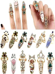 Fashion Rhinestone Cute Bowknot Crown Crystal Open Nail Finger Rings Female Personality Fake Nail Art Rings Beauty Jewelry Sh2168673