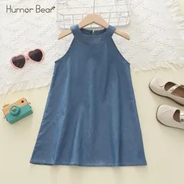 Vestidos de menina humor ursos roupas roupas de jeans de jeans de jeans de jeans, temperamento do pescoço redondo garotas casuais