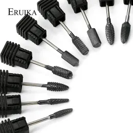 ビットEruika 9タイプカーバイドネイルドリルビットマニキュア装置用アクセサリー用マニキュア用の黒チタンコーティングマシンミリングカッターネイルツール