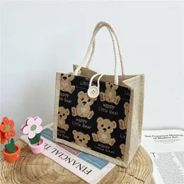 Totes Women Cute Bear Pattern Shoulder Bag Flax Girl Student Handbag Mini Outdoor Casual Lunch Underarm