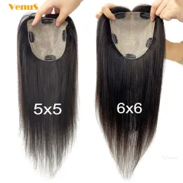 Toppers Women's Human Hair Topper Silk Base Straight 12x13cm 15x16cm Virgin Hair Toupee Silk Top Hair Piece Clip In Hair Extension