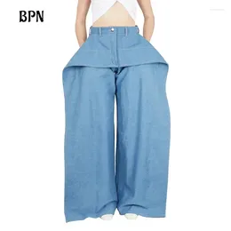 Kvinnors jeans bpn minimalistisk lös för kvinnor hög midja lapptäckfickor avslappnad fast ben denim byxor kvinnliga modekläder