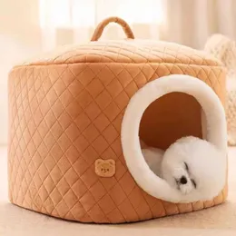 Cat Carriers Crates Houses Winter deep sleep cat bed soft and warm pet mat house comfortable dog basket tent cat mat bag cave 240426