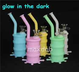 Glow de tubo portátil em plataformas escuras de barril de silicone para fumar herb seco de água inquebrável Percolator Bong Concentrate1604279