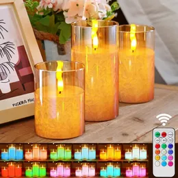 Cracked LED Candle Remote Control Flameless Electric Candles Lamp Pillar Candle Flicker Tealight Candle to Christmas Wedding 240416