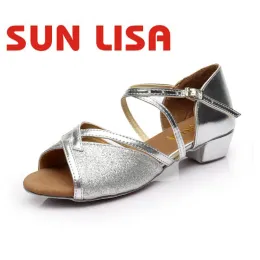 Boots SUN LISA Wholesale Children's Girl's Latin Dance Shoes Kids Women's Professional Dancing Shoes low heel 3.5cm