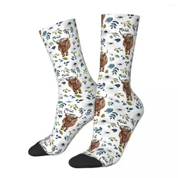 Erkek Çorap Highland inek çiçek taç boyama çiftlik evi dekor harajuku süper yumuşak çorap tüm sezon boyunca