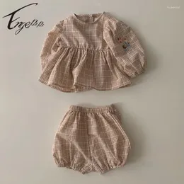 Giyim Setleri Engepapa İşlemeli Bebek Erkek Kız Kızlar Uzun Kollu Top Şort Bebek Çiçekleri Seti Toddler Ekose Bahar Sonbahar Giysileri