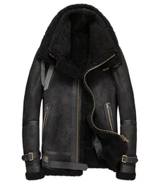 2019 New Mens Black B3 Sheepskin Shearling Jacket Double Collar Leather Jacket Short Winter Fur Coat Mens Motorcycle4331158