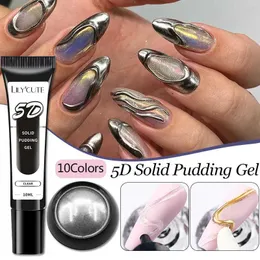 Nagellack lilycute 2st 5d solid pudding gel nagellack kombinera metallpulver sliver målning gel liner koreansk stil diy nagelkonst design y240425