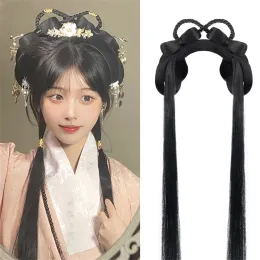 Chignon aosi sintético chinês tradicional retro retro preto chignon falsa hanfu pão de cabelo high high Princess TV Cosplay Wig