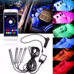 9LED LED CAR Interiör Ambient Foot Strip Light Kit Accessories Backlight Remote App Music Control Dekorativ atmosfärslampa USB 12V