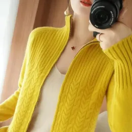 Cardigans Women's Knitted Sweater Cardigan Jacket 2023 New Stand Coller Casual Zipper Sweater Coat Loose Slim Female Knitted Cardigans