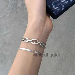 High-End-Luxus H Home Bangle 925 Sterling Silber Koreanische Ganzkörpermarke Netto Rotes Schwein Nase Oval H Brief Offenes Armband Schwere Industrie