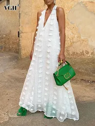 VGH White Patchwork Floral Dress for Women v Necklessless Elegant Maxi Vresses Virstes Fashion Fashion Style 240418