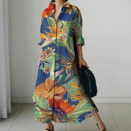 Casual Dresses Holiday Summer Extra Long Dress Women's Fashion Sleeve Nightgown Vintage Printed V Neck Sundress Loose Shirt
