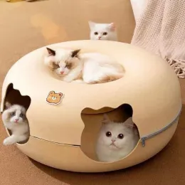 Коврики Симпатичная интерактивная игрушка для кошек Дом Челтые туннельные кровати Пещеры Съемные пончики с застежкой для застежки -сала