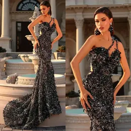 Runway Dresses Elegant Mermaid Celebrity Sequins One-Shoulder Sweetheart Sleeveless kjol för kvinnor Slim Fit Dress Evening Party