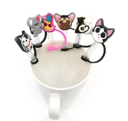 Custom Lovely Animals silicone straw toppers accessories cover charms Reusable Splash Proof drinking dust plug decorative 8mm stra1638187