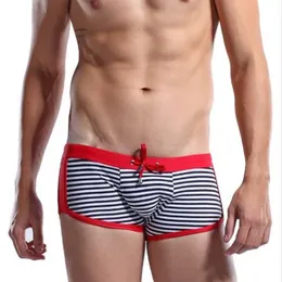 Troncos de natação masculinos listrados Desmiit Awawwear Men Swimsuit Gay Swim Gay Use Shorts Boxer Low Caist