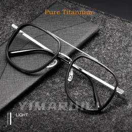 Linser Yimaruili Ultralight Pure Titanium -glasögon Frame Kvinnor Double Beam Big Face Optical Recept Glasses Frame Men 2218YJ