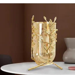 Vasen moderne Glas Vase Metal Stand Blume Arrangement kreative Heim Desktop einfache Handwerkstöpfe Ornament Dekorationen