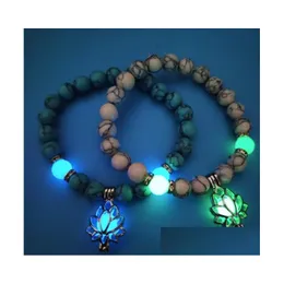 Bracelete de miçangas ioga natural ioga cura brilho luminoso nas contas de lótus escuras para homens, mulheres oração budismo gc946 drop deli dh86q