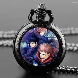 Pocket Uhren Anime Vintage Watch Jujutsu Kaisen Cool Quarz FOB Kette Uhr Anhänger Halskette für Männer Frauen Geschenk