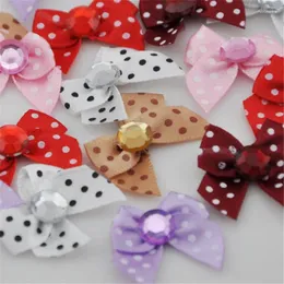 Decorative Flowers 20pcs Upick Satin Ribbon Bow Print Dot Appliques Sewing DIY Kid's Doll B148