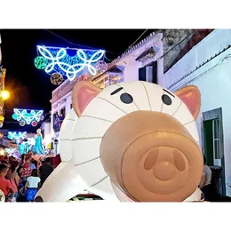 Accensione gigante all'ingrosso Modello di cartoni animati di maiale gonfiabile rosa con ventilatore ad aria per la pubblicità decorativa del centro commerciale, evento 002