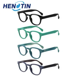 Lentes Henotin Classic Round Frame Reading Glasses Spring Hinge Men and Women HD óculos HD +0 +600