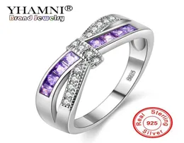 Yhamni Silver Rings for Women Engagement Anello nuziale PurplepinkBluedAMond Rings Pure 925 Sterling Silver Fashion Jewelry QJ033979649198