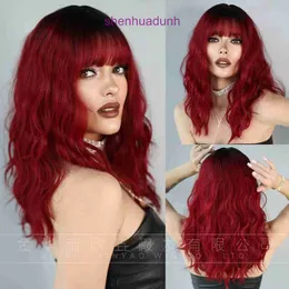 Wave curly wig Womens brownish red Halloween medium length bangs Wavy Red Wigs
