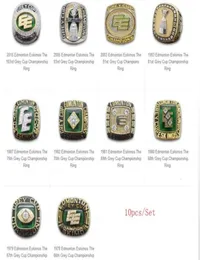 CFL 10PCS Edmonton Eskimos Grey Cup Team S Ring With Wooden Box Sport 축구 기념품 남자 팬 선물 20208093714