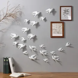 Modern Creative White 3D Bird Wall Ornamentos minimalistas da sala de estar europeu de fundo El Ceramic DIY decoração 240426