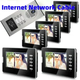 Doorbells 7 inch Apartment Building Video Intercom Wired Network Cable Connect Video Door Bell Camera with 2/3/4/6 Buttons for Flats